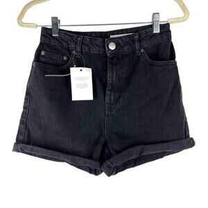 NEW ASOS High-Waisted Denim Mom Shorts Washed Black 4 Small